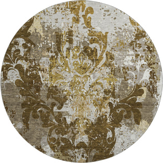 Piper Looms Mayfield Damask AMF936 Brown Machine Washable Area Rug Round Main Image