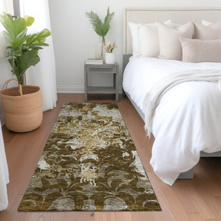 Piper Looms Mayfield Damask AMF936 Brown Machine Washable Area Rug Runner Lifestyle Image Feature