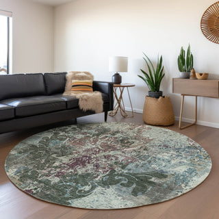 Piper Looms Mayfield Damask AMF936 Fern Machine Washable Area Rug Round Lifestyle Image Feature