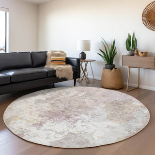 Piper Looms Mayfield Damask AMF936 Ivory Machine Washable Area Rug Round Lifestyle Image Feature
