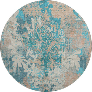 Piper Looms Mayfield Damask AMF936 Teal Machine Washable Area Rug Round Main Image