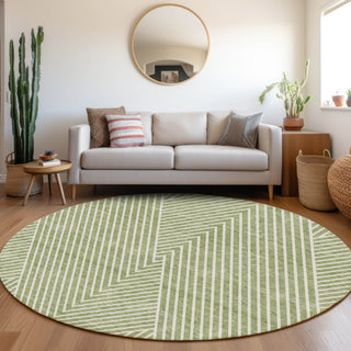 Piper Looms Mayfield Geometric AMF937 Aloe Machine Washable Area Rug Round Lifestyle Image Feature