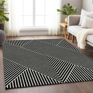 Piper Looms Mayfield Geometric AMF937 Black Machine Washable Area Rug Lifestyle Image Feature