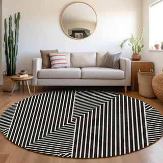 Piper Looms Mayfield Geometric AMF937 Black Machine Washable Area Rug Round Lifestyle Image Feature