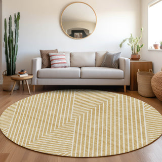 Piper Looms Mayfield Geometric AMF937 Gold Machine Washable Area Rug Round Lifestyle Image Feature