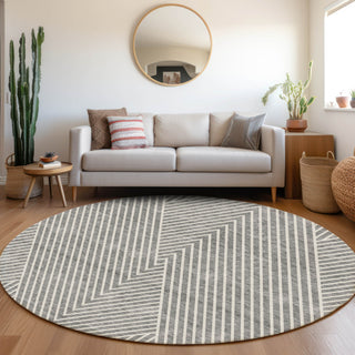 Piper Looms Mayfield Geometric AMF937 Gray Machine Washable Area Rug Round Lifestyle Image Feature