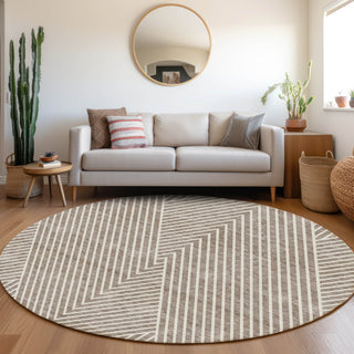 Piper Looms Mayfield Geometric AMF937 Taupe Machine Washable Area Rug Round Lifestyle Image Feature