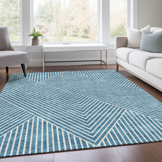 Piper Looms Mayfield Geometric AMF937 Teal Machine Washable Area Rug Lifestyle Image Feature