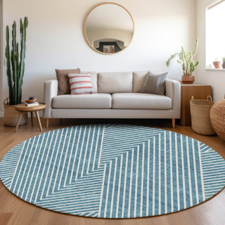 Piper Looms Mayfield Geometric AMF937 Teal Machine Washable Area Rug Round Lifestyle Image Feature