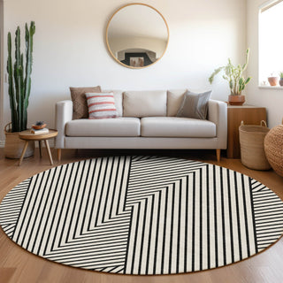 Piper Looms Mayfield Geometric AMF937 White Machine Washable Area Rug Round Lifestyle Image Feature