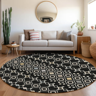 Piper Looms Mayfield Southwest AMF938 Black Machine Washable Area Rug Round Lifestyle Image Feature