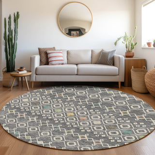 Piper Looms Mayfield Southwest AMF938 Gray Machine Washable Area Rug Round Lifestyle Image Feature