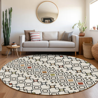 Piper Looms Mayfield Southwest AMF938 Ivory Machine Washable Area Rug Round Lifestyle Image Feature
