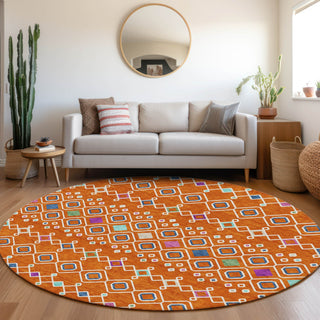 Piper Looms Mayfield Southwest AMF938 Orange Machine Washable Area Rug Round Lifestyle Image Feature