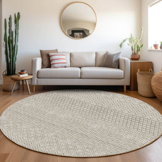 Piper Looms Mayfield Stripes AMF939 Beige Machine Washable Area Rug Round Lifestyle Image Feature