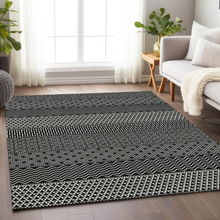 Piper Looms Mayfield Stripes AMF939 Black Machine Washable Area Rug Lifestyle Image Feature