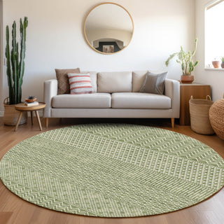 Piper Looms Mayfield Stripes AMF939 Green Machine Washable Area Rug Round Lifestyle Image Feature