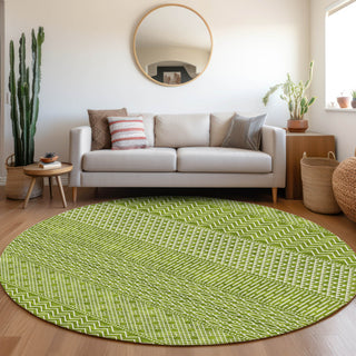 Piper Looms Mayfield Stripes AMF939 Lime Machine Washable Area Rug Round Lifestyle Image Feature