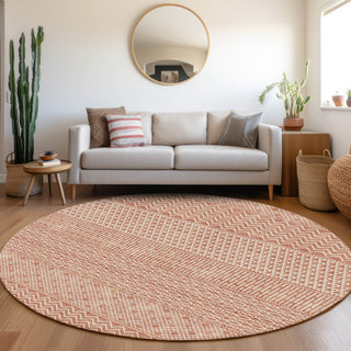 Piper Looms Mayfield Stripes AMF939 Salmon Machine Washable Area Rug Round Lifestyle Image Feature