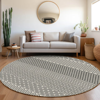 Piper Looms Mayfield Stripes AMF939 White Machine Washable Area Rug Round Lifestyle Image Feature