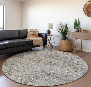 Piper Looms Mayfield Ornate AMF94 Ash Machine Washable Area Rug Round Lifestyle Image Feature