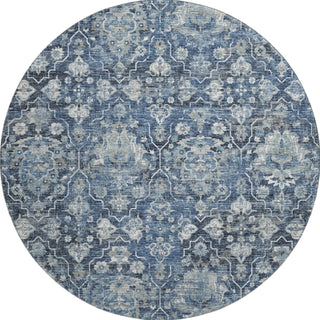 Piper Looms Mayfield Ornate AMF94 Blue Machine Washable Area Rug Round Main Image