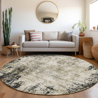 Piper Looms Mayfield Abstract AMF940 Black Machine Washable Area Rug Round Lifestyle Image Feature
