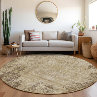 Piper Looms Mayfield Abstract AMF940 Brown Machine Washable Area Rug Round Lifestyle Image Feature