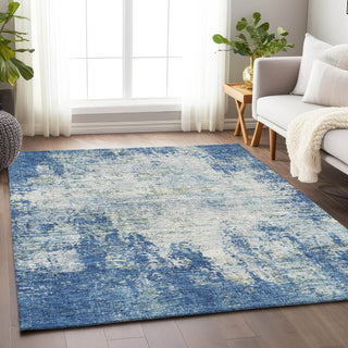 Piper Looms Mayfield Abstract AMF940 Denim Machine Washable Area Rug Lifestyle Image Feature