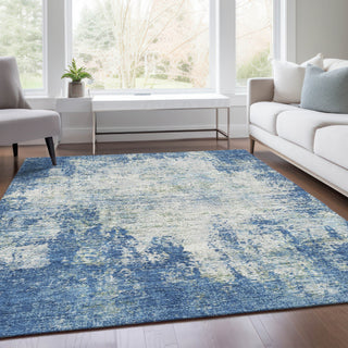 Piper Looms Mayfield Abstract AMF940 Denim Machine Washable Area Rug Lifestyle Image Feature