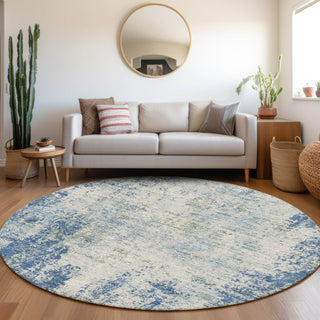 Piper Looms Mayfield Abstract AMF940 Denim Machine Washable Area Rug Round Lifestyle Image Feature