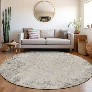 Piper Looms Mayfield Abstract AMF940 Gray Machine Washable Area Rug Round Lifestyle Image Feature