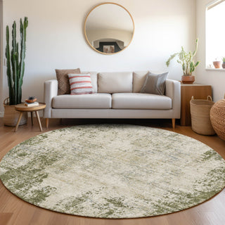 Piper Looms Mayfield Abstract AMF940 Olive Machine Washable Area Rug Round Lifestyle Image Feature
