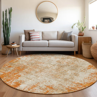 Piper Looms Mayfield Abstract AMF940 Orange Machine Washable Area Rug Round Lifestyle Image Feature
