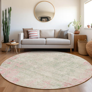 Piper Looms Mayfield Abstract AMF940 Pink Machine Washable Area Rug Round Lifestyle Image Feature
