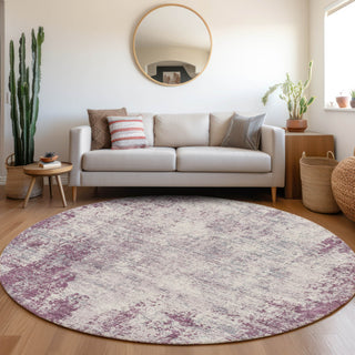 Piper Looms Mayfield Abstract AMF940 Plum Machine Washable Area Rug Round Lifestyle Image Feature