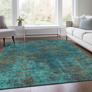 Piper Looms Mayfield Abstract AMF940 Teal Machine Washable Area Rug Lifestyle Image Feature