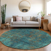 Piper Looms Mayfield Abstract AMF940 Teal Machine Washable Area Rug Round Lifestyle Image Feature