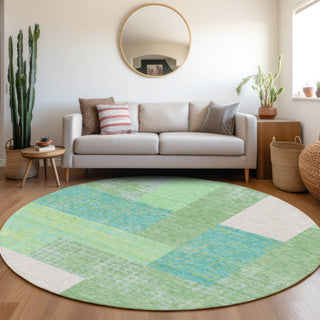 Piper Looms Mayfield Rectangles AMF941 Aloe Machine Washable Area Rug Round Lifestyle Image Feature
