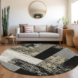 Piper Looms Mayfield Rectangles AMF941 Black Machine Washable Area Rug Round Lifestyle Image Feature