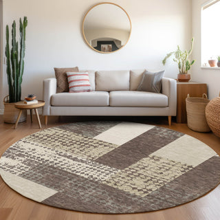 Piper Looms Mayfield Rectangles AMF941 Brown Machine Washable Area Rug Round Lifestyle Image Feature