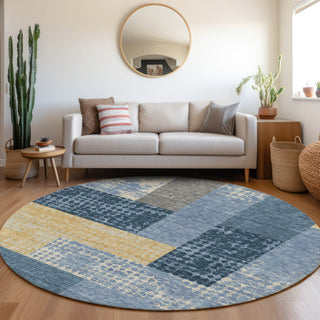 Piper Looms Mayfield Rectangles AMF941 Denim Machine Washable Area Rug Round Lifestyle Image Feature