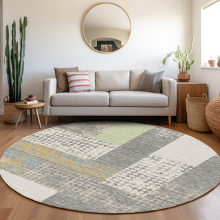 Piper Looms Mayfield Rectangles AMF941 Gray Machine Washable Area Rug Round Lifestyle Image Feature