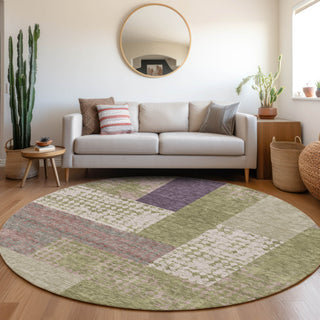Piper Looms Mayfield Rectangles AMF941 Green Machine Washable Area Rug Round Lifestyle Image Feature