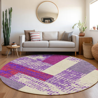 Piper Looms Mayfield Rectangles AMF941 Lavender Machine Washable Area Rug Round Lifestyle Image Feature