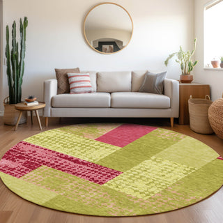 Piper Looms Mayfield Rectangles AMF941 Lime Machine Washable Area Rug Round Lifestyle Image Feature