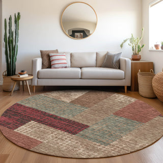 Piper Looms Mayfield Rectangles AMF941 Mocha Machine Washable Area Rug Round Lifestyle Image Feature