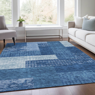 Piper Looms Mayfield Rectangles AMF941 Navy Machine Washable Area Rug Lifestyle Image Feature