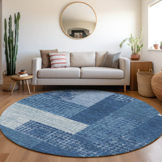 Piper Looms Mayfield Rectangles AMF941 Navy Machine Washable Area Rug Round Lifestyle Image Feature