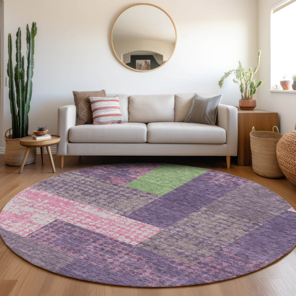 Piper Looms Mayfield Rectangles AMF941 Purple Machine Washable Area Rug Round Lifestyle Image Feature